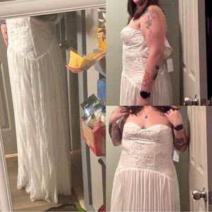 White Strapless Drop Waist Wedding Dress